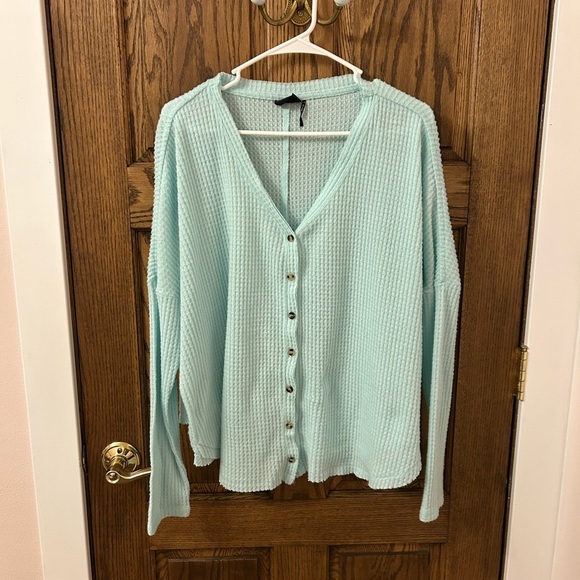 Urban Outfitters Tops - Urban Outfitters Out From Under Jojo Oversized Blue Thermal Button Up Top Medium